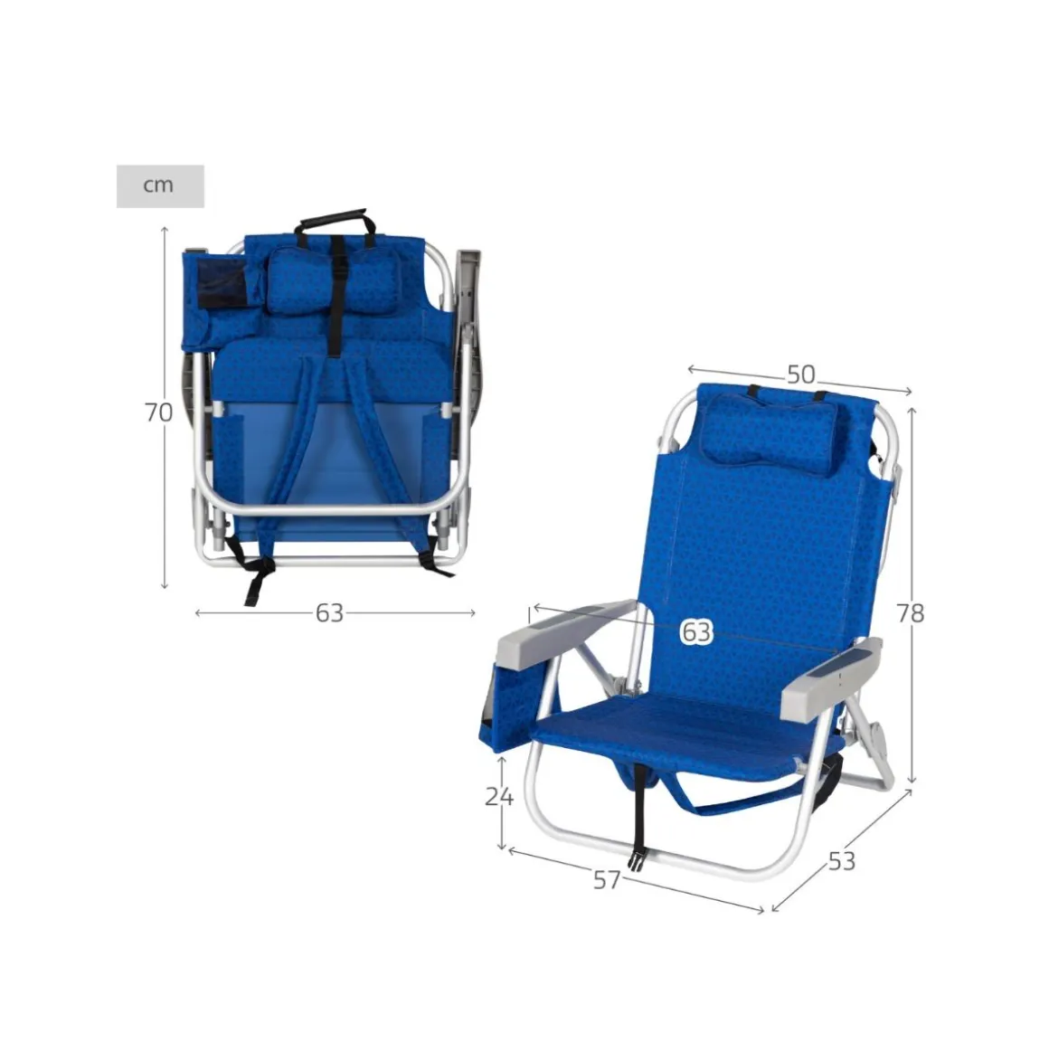 Silla de playa Aktive reclinable 5 posiciones + reposacabezas azul