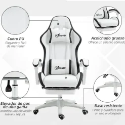 Silla gaming Blane Vinsetto altura regulable con reposapiés blanco 121-129x65x65 cm