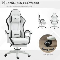 Silla gaming Blane Vinsetto altura regulable con reposapiés blanco 121-129x65x65 cm