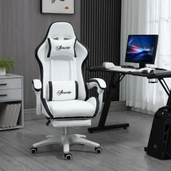 Silla gaming Blane Vinsetto altura regulable con reposapiés blanco 121-129x65x65 cm
