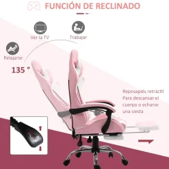 Silla gaming Candy Vinsetto cojín lumbar rosa 119-127x64x67 cm
