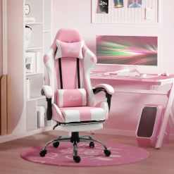 Silla gaming Candy Vinsetto cojín lumbar rosa 119-127x64x67 cm