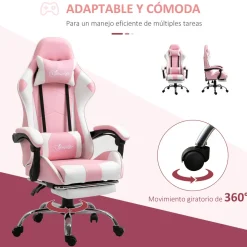 Silla gaming Candy Vinsetto cojín lumbar rosa 119-127x64x67 cm