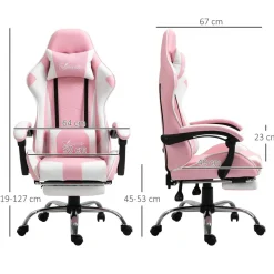 Silla gaming Candy Vinsetto cojín lumbar rosa 119-127x64x67 cm