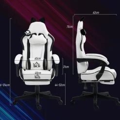 Silla gaming Cat Homcom 2 cojines + reposapiés 116-124x65x62 cm