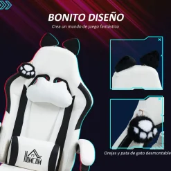 Silla gaming Cat Homcom 2 cojines + reposapiés 116-124x65x62 cm