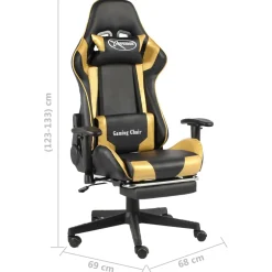 Silla gaming Elite altura ajustable con reposapiés 123-133x68x69 cm