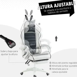 Silla gaming Rabbit Vinsetto reclinable + reposapiés retráctil + orejas de conejo blanco/negro 136-142x63x63 cm