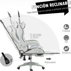 Silla gaming Rabbit Vinsetto reclinable + reposapiés retráctil + orejas de conejo blanco/negro 136-142x63x63 cm
