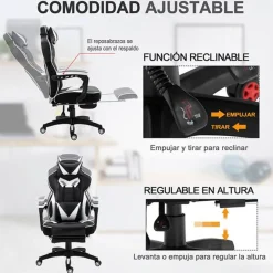 Silla gaming regulable con reposapiés