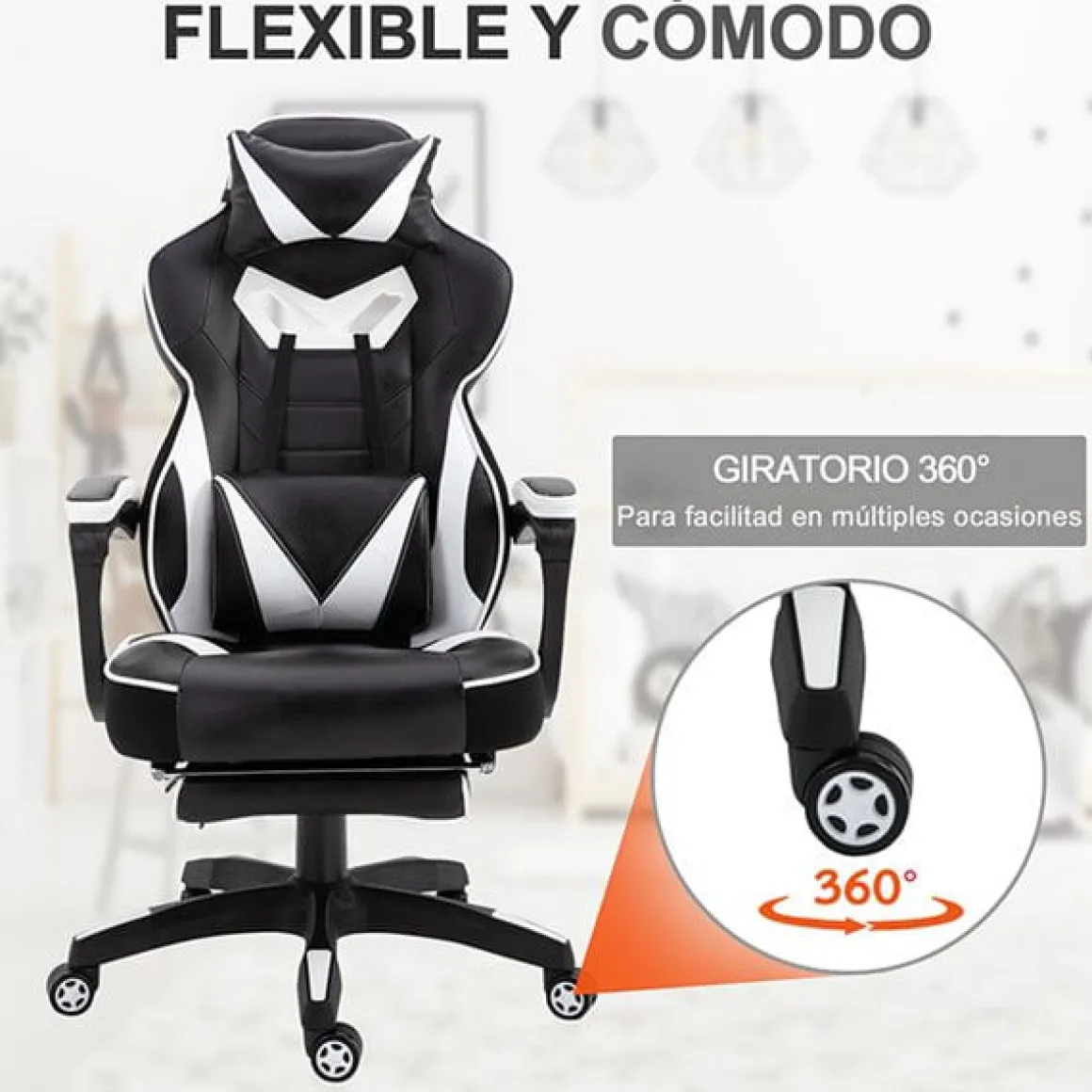 Silla gaming regulable con reposapiés