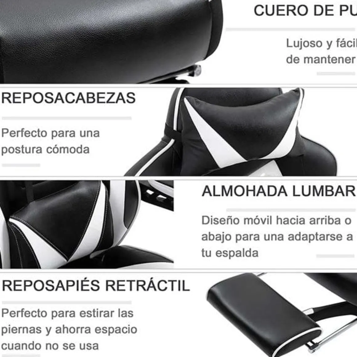 Silla gaming regulable con reposapiés