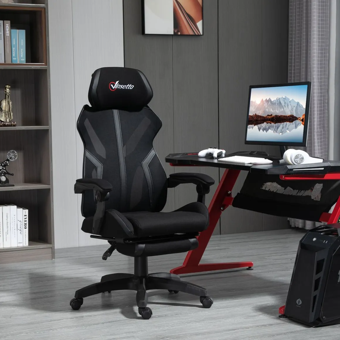 Silla gaming Universe Vinsetto reclinable + reposapiés retráctil negro 119-129x65x65 cm