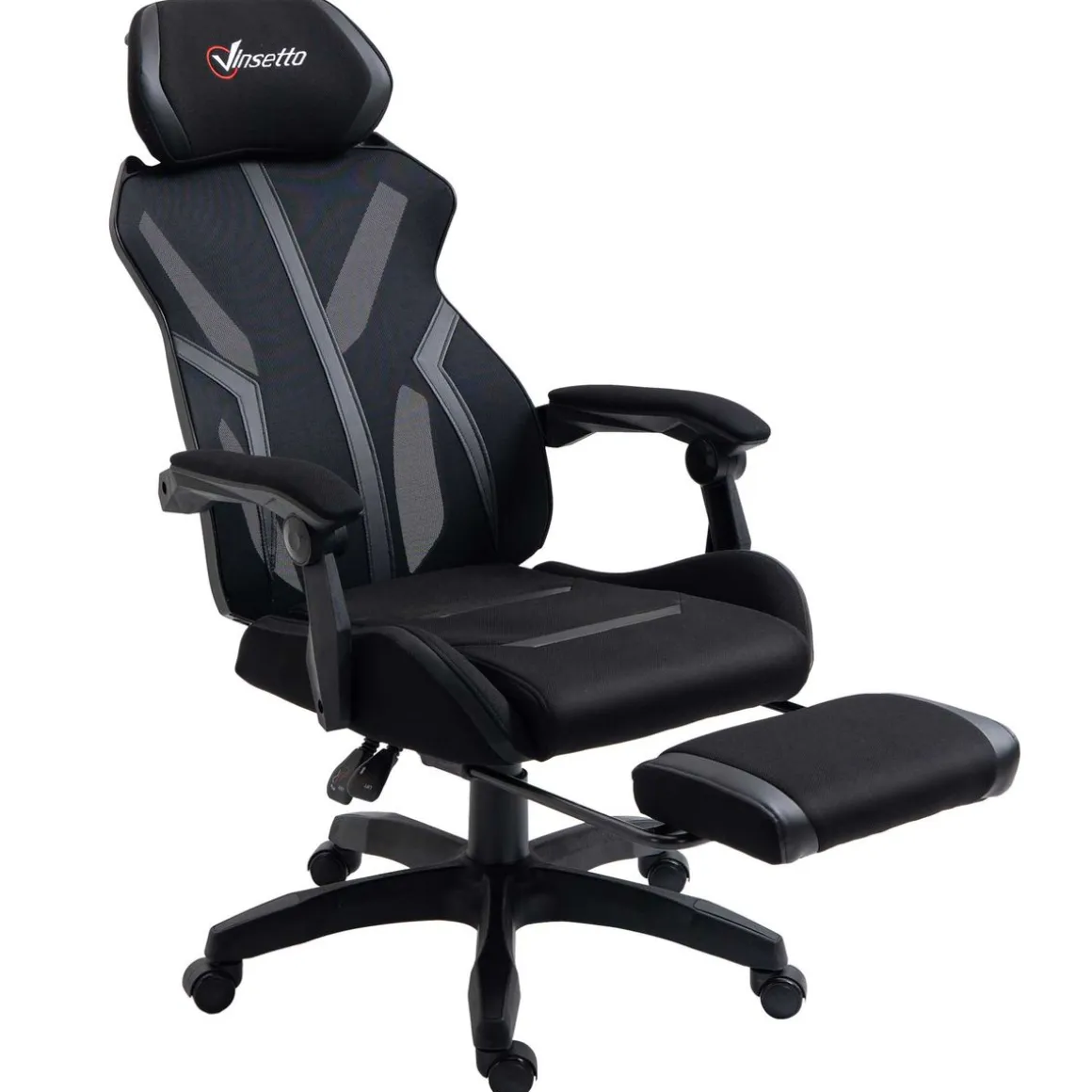 Silla gaming Universe Vinsetto reclinable + reposapiés retráctil negro 119-129x65x65 cm