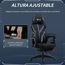 Silla gaming Universe Vinsetto reclinable + reposapiés retráctil negro 119-129x65x65 cm