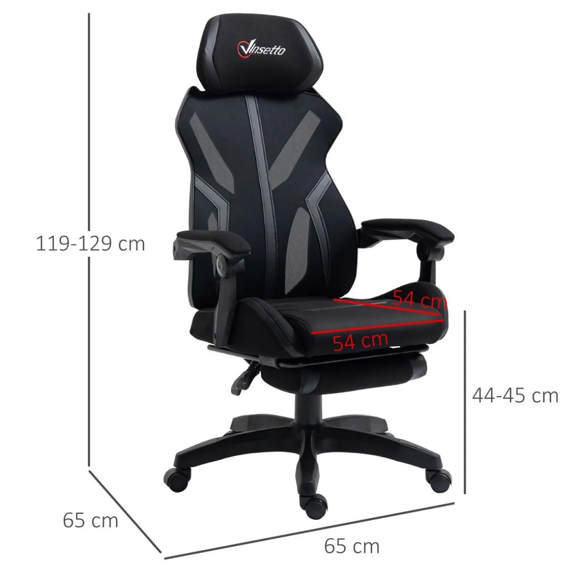 Silla gaming Universe Vinsetto reclinable + reposapiés retráctil negro 119-129x65x65 cm