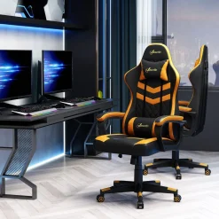 Silla gaming Vade Vinsetto altura regulable con reposacabzas negro/naranja 121-129x61x70 cm