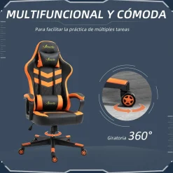 Silla gaming Vade Vinsetto altura regulable con reposacabzas negro/naranja 121-129x61x70 cm