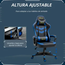 Silla gaming Vinsetto altura regulable reposacabezas cojín lumbar azul/negro 121/129x61x70 cm