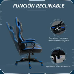 Silla gaming Vinsetto altura regulable reposacabezas cojín lumbar azul/negro 121/129x61x70 cm