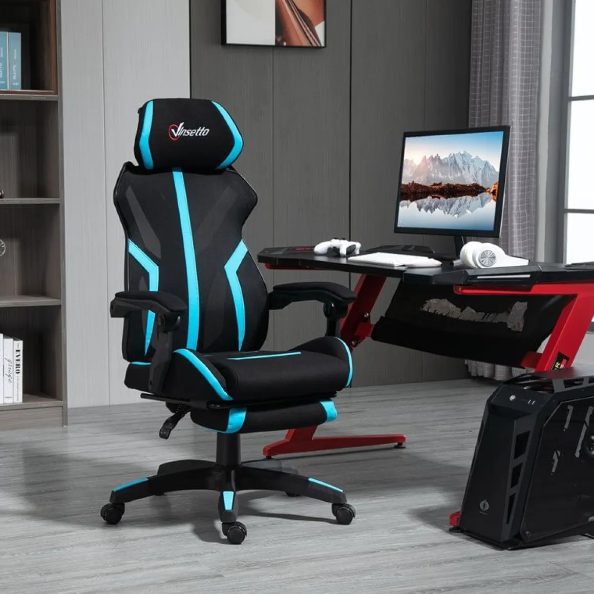 Silla Gaming Vinsetto con reposapies azul/negro 119-129x65x65 cm