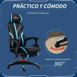 Silla Gaming Vinsetto con reposapies azul/negro 119-129x65x65 cm
