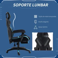 Silla Gaming Vinsetto con reposapies azul/negro 119-129x65x65 cm