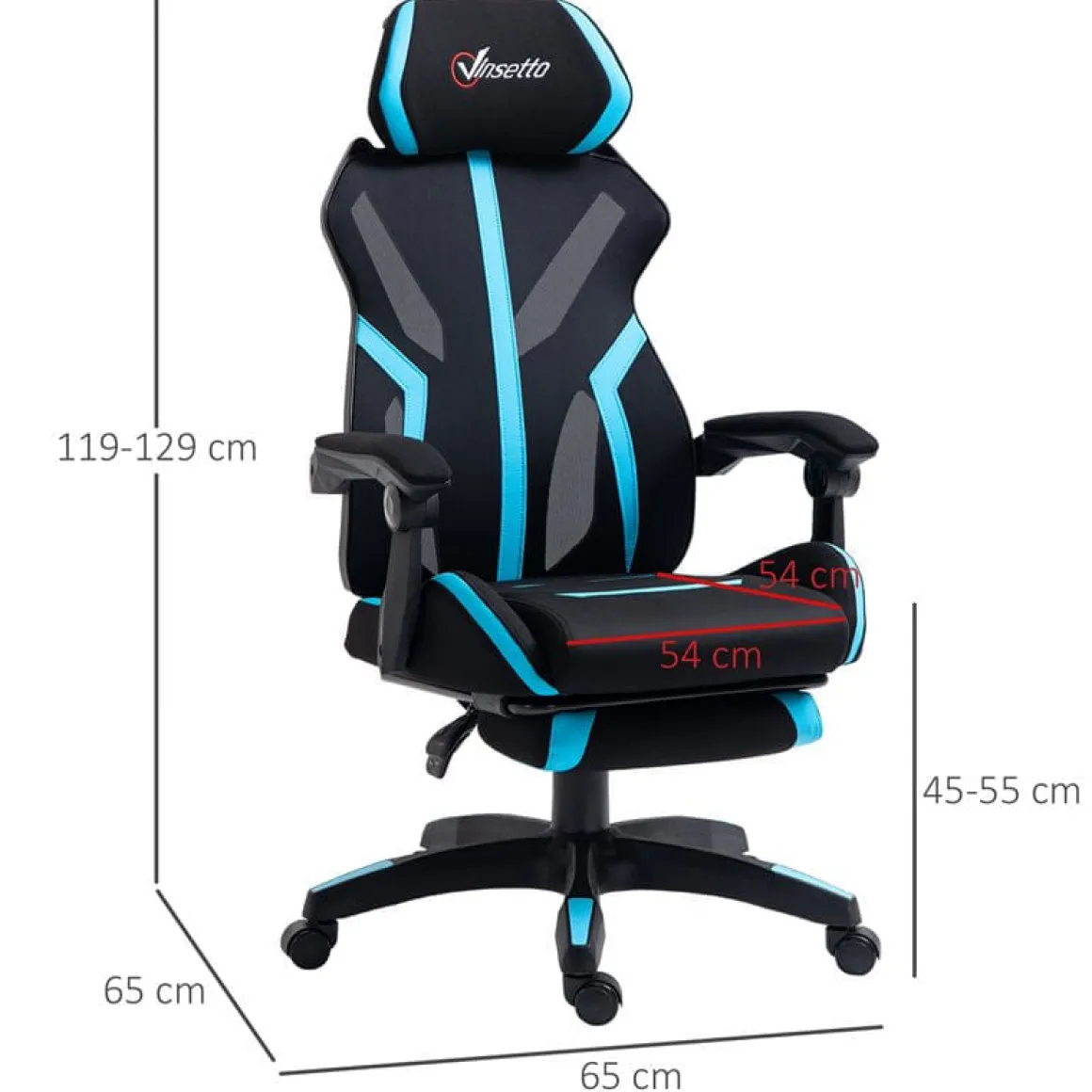 Silla Gaming Vinsetto con reposapies azul/negro 119-129x65x65 cm