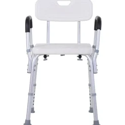 Silla para ducha Homcom regulable con respaldo+reposabrazos blanco 71-84x51,5x43,5 cm