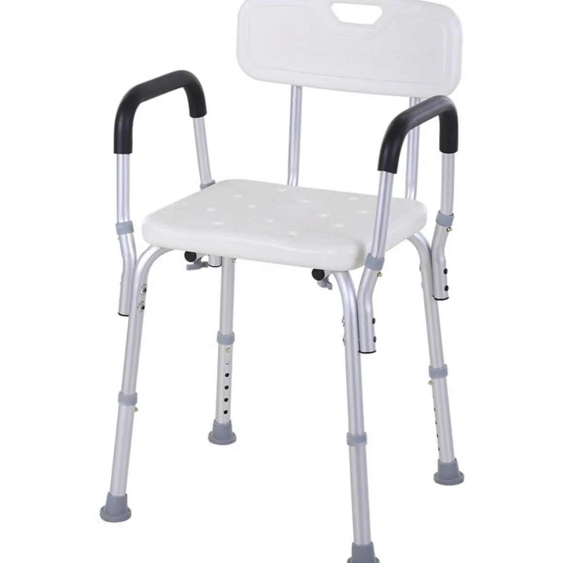 Silla para ducha Homcom regulable con respaldo+reposabrazos blanco 71-84x51,5x43,5 cm