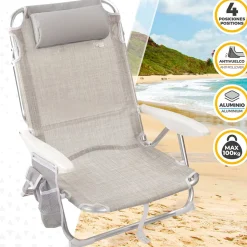 Silla plegable Aktive 4 posiciones con cojín + bolsillo + asa 76x64x45 cm