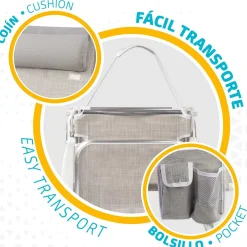 Silla plegable Aktive 4 posiciones con cojín + bolsillo + asa 76x64x45 cm