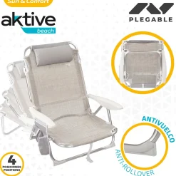 Silla plegable Aktive 4 posiciones con cojín + bolsillo + asa 76x64x45 cm
