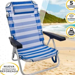 Silla plegable Aktive multiposición + cojín azul 84x54x46 cm