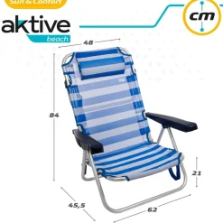 Silla plegable Aktive multiposición + cojín azul 84x54x46 cm