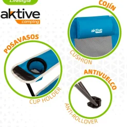 Silla tumbona Aktive Camping 2 posiciones con cojín azul