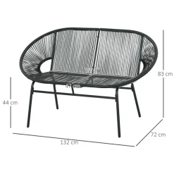 Sillón Acapulco Outsunny 2 plazas 260kg exterior negro 83x132x72 cm