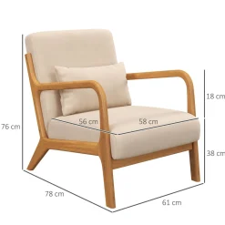 Sillón Batuta Homcom acolchado con reposabrazos beige 76x61x78 cm