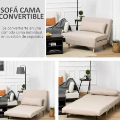 Sillón cama Derby Homcom respaldo ajustable beige 80x94x78 cm