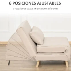 Sillón cama Derby Homcom respaldo ajustable beige 80x94x78 cm