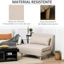 Sillón cama Derby Homcom respaldo ajustable beige 80x94x78 cm