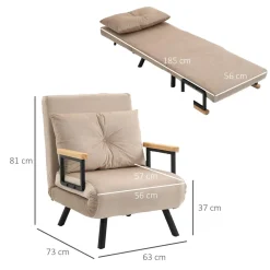 Sillón cama Prince Homcom ajustable 5 niveles beige 81x63x73 cm
