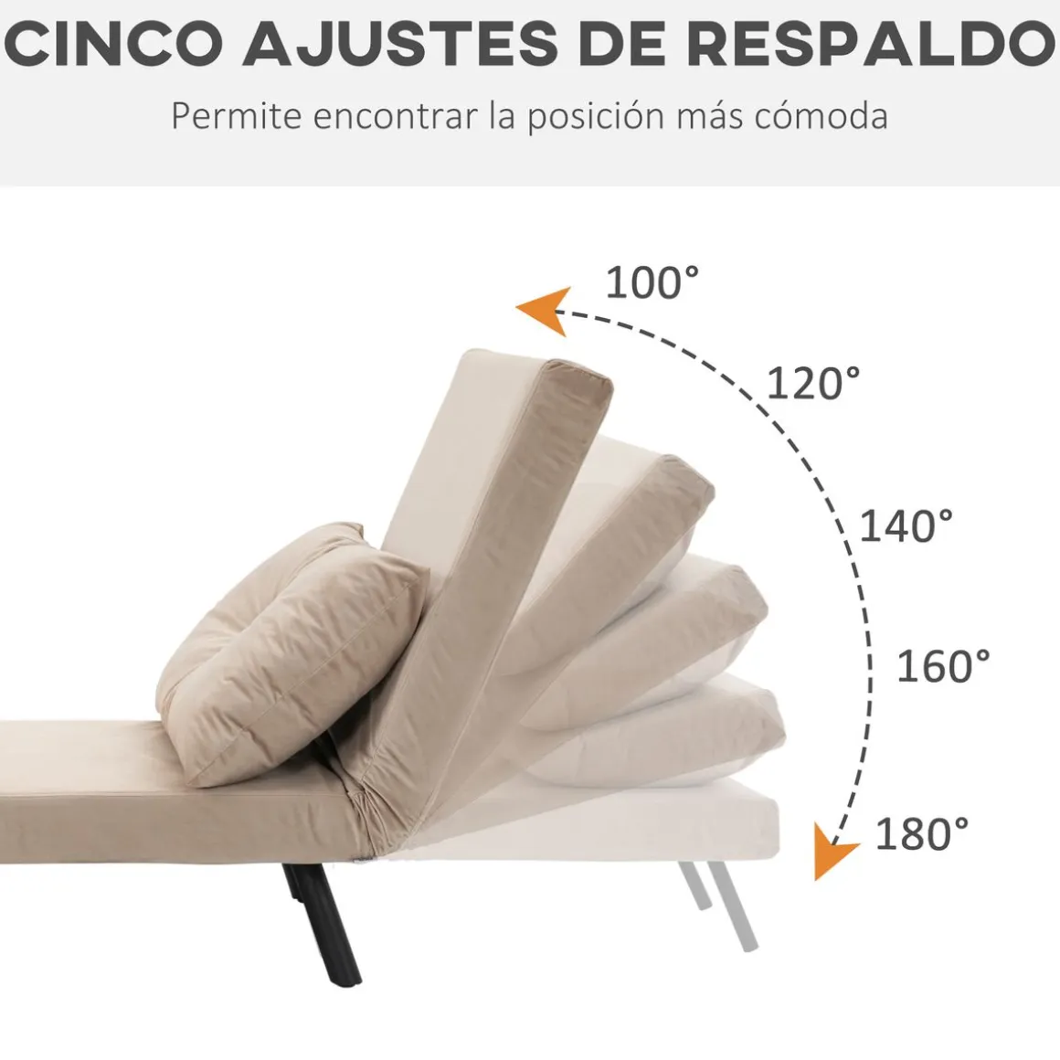 Sillón cama Prince Homcom ajustable 5 niveles beige 81x63x73 cm