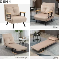 Sillón cama Prince Homcom ajustable 5 niveles beige 81x63x73 cm