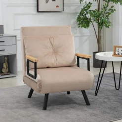 Sillón cama Prince Homcom ajustable 5 niveles beige 81x63x73 cm