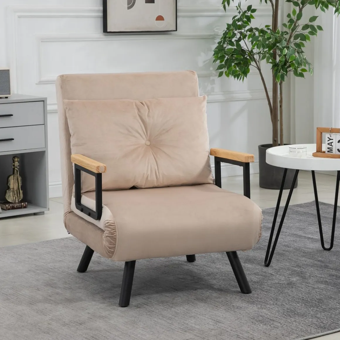 Sillón cama Prince Homcom ajustable 5 niveles beige 81x63x73 cm