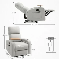 Sillón de masaje Kaede Homcom 4 modos + bandeja + portavasos gris 105x77x93 cm