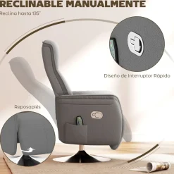 Sillón de masaje Kira Homcom 10 puntos de masaje + reposapiés + mando gris 117x68,5x77 cm
