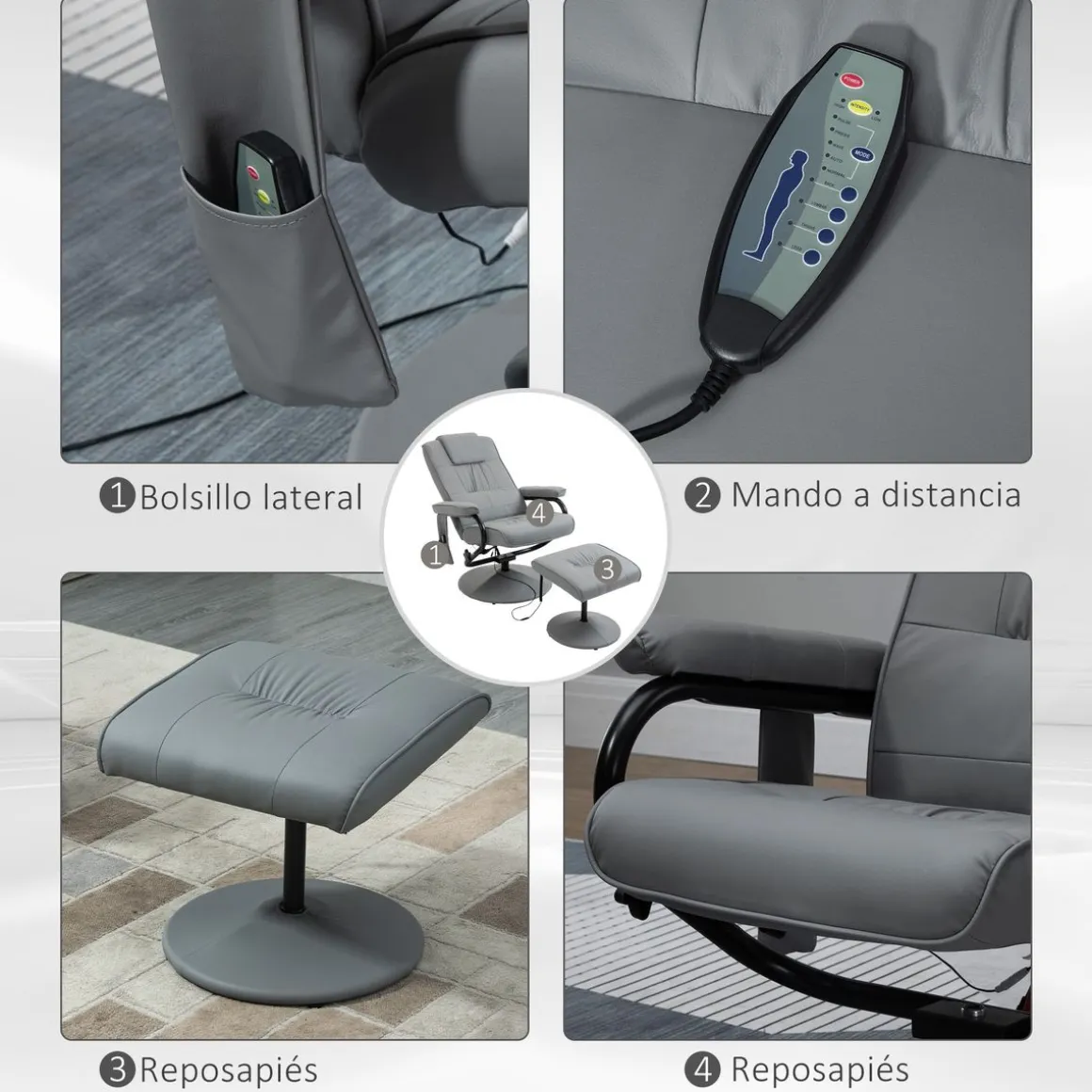 Sillón de masaje Valentín Homcom reclinable 10 puntos de masaje gris 102x77x88 cm