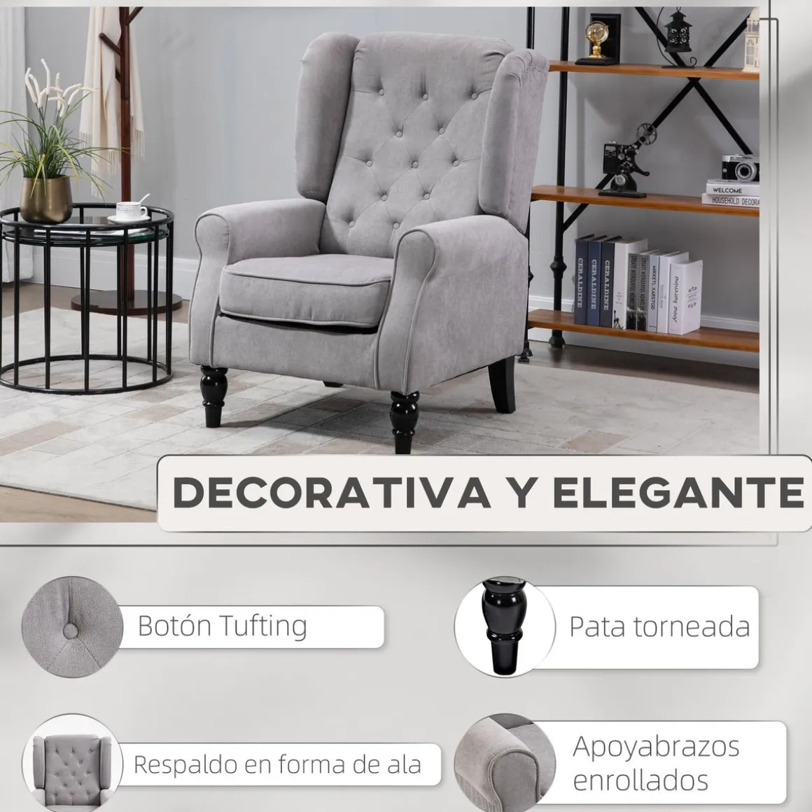 Sillón Flux Homcon acolchado fundas extraíbles gris 102x86x74cm
